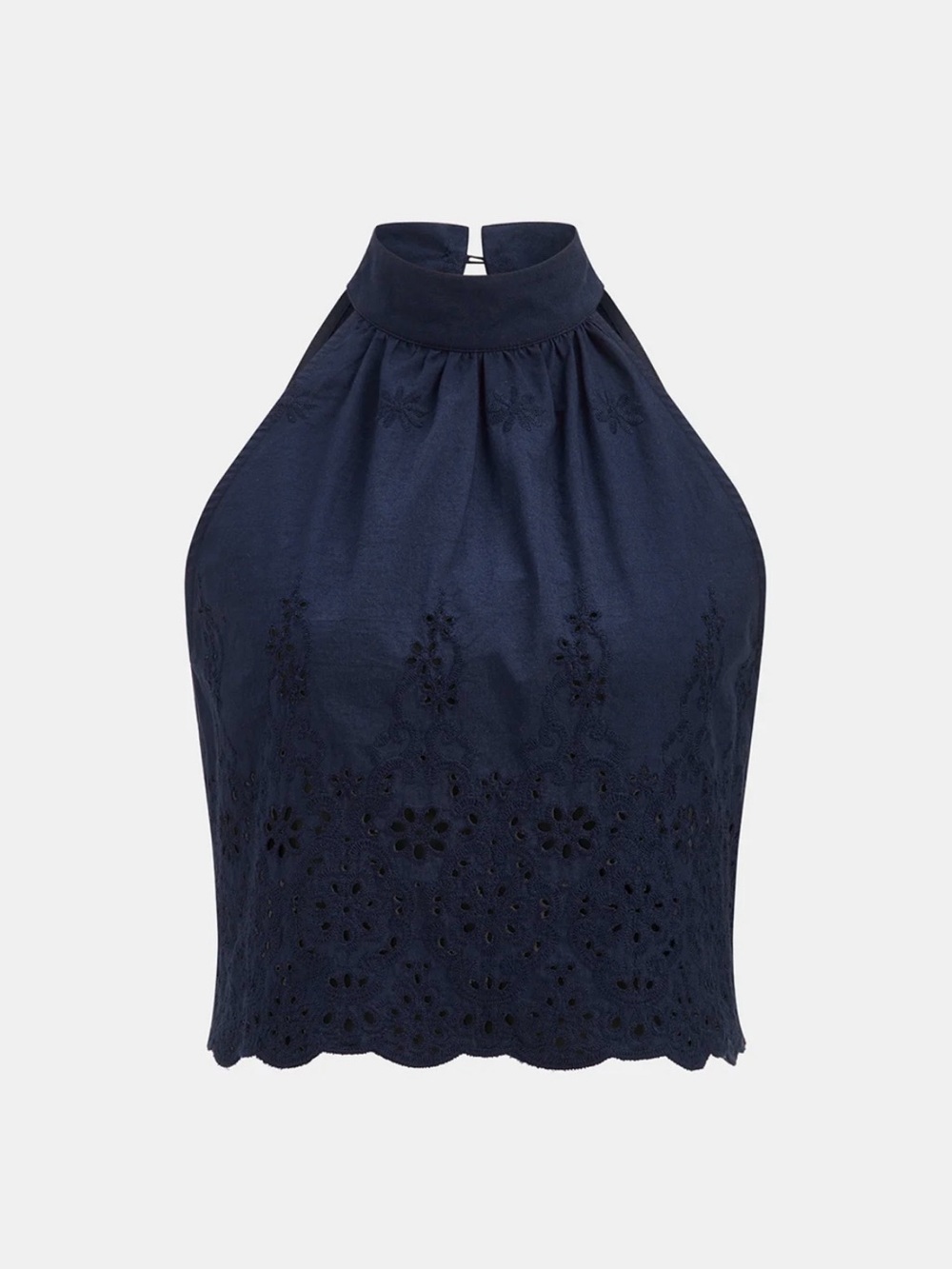 NWT Navy Eyelet Halter Crop Top & Wide-Leg Tie-Hem Pants - Picture 3 of 11